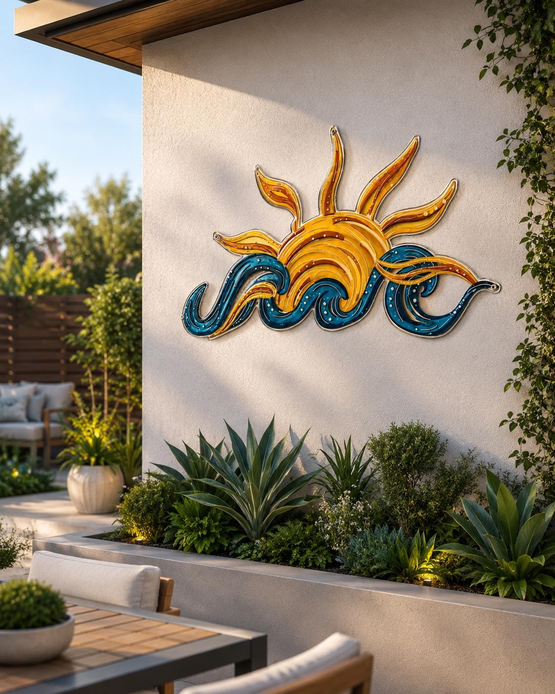Sun Ocean Wave Metal Wall Art Sunrise Beach Decor Tropical Sunset Surf Coastal Nautical Home Wall Sign Gift for Beach House Lovers