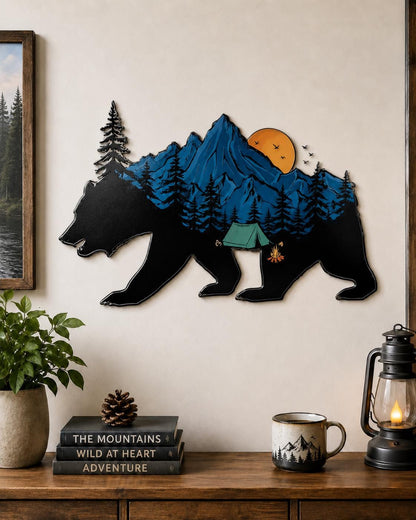 Fishing Adventure Metal Wall Art Mountain Landscape Sign Outdoor Nature Hunter Fisherman Decor Gift for Men Cabin Lodge Home