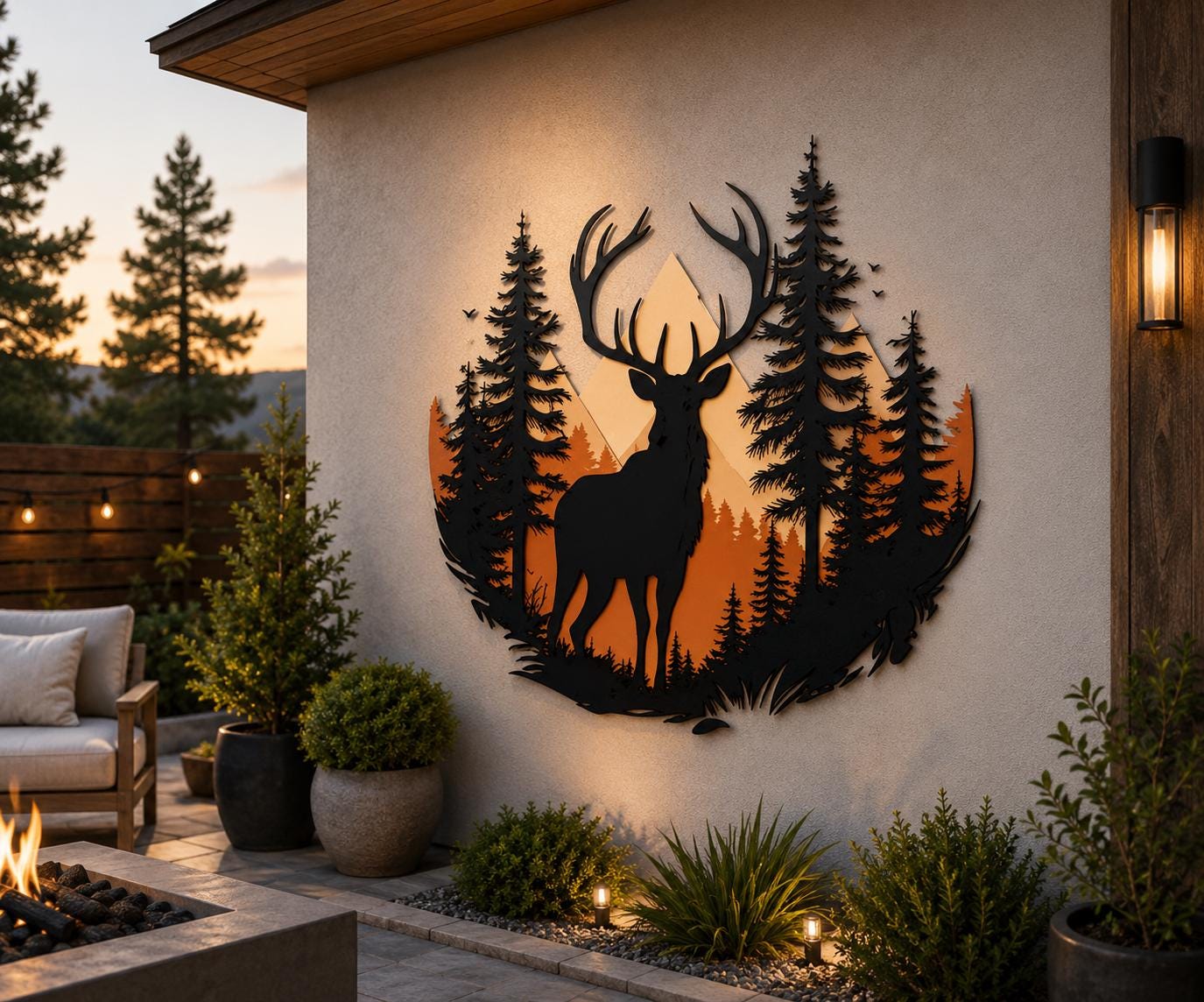 Deer Mountain Metal Wall Art Forest Sunrise Decor Bear Wilderness Cabin Rustic Outdoor Metal Sign Wildlife Nature Wall Decor Gift for Home