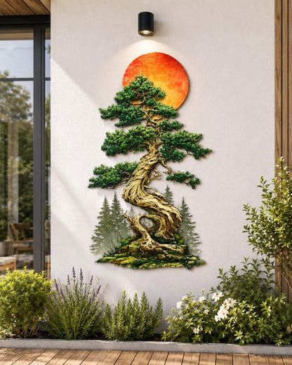Bonsai Tree Metal Wall Art Forest Nature Wall Decor 2D UV Printed Aluminum Sign Rustic Outdoor Indoor Home Decoration Gift