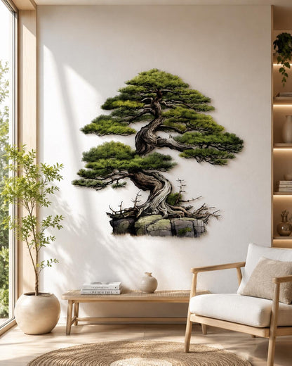 Bonsai Tree Metal Wall Art Forest Nature Wall Decor 2D UV Printed Aluminum Sign Rustic Outdoor Indoor Home Decoration Gift