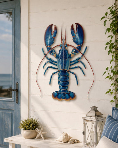Blue Lobster Wall Art Metal Sign Coastal Nautical Ocean Decor Crab Sea Creature Beach House Modern Wall Sculpture Gift for Fisherman