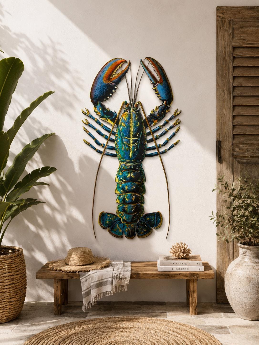 Blue Lobster Wall Art Metal Sign Coastal Nautical Ocean Decor Crab Sea Creature Beach House Modern Wall Sculpture Gift for Fisherman
