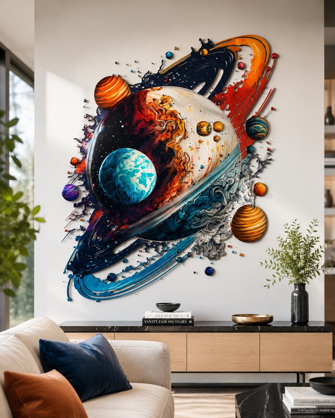 Cosmic Planet Wall Art Galaxy Space Metal Sign 2D Aluminum Wall Decor Modern Solar System Abstract Universe Wall Sculpture Home Decor Gift
