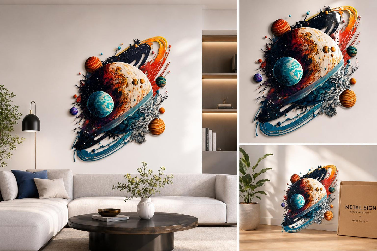 Cosmic Planet Wall Art Galaxy Space Metal Sign 2D Aluminum Wall Decor Modern Solar System Abstract Universe Wall Sculpture Home Decor Gift