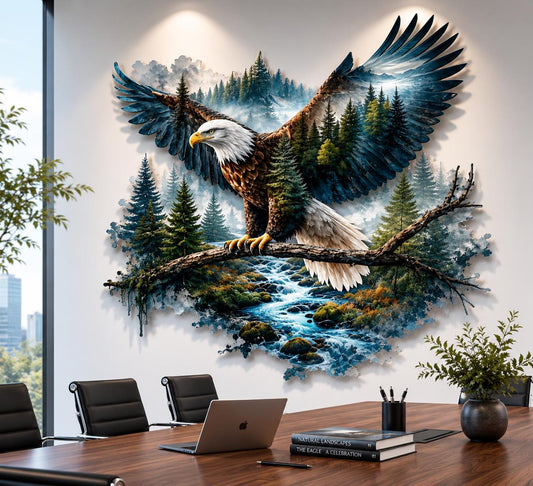 Bald Eagle Mountain Metal Wall Art Colorful Eagle Metal Sign UV Printed Aluminum Decor Wildlife Wall Hanging Nature Artwork