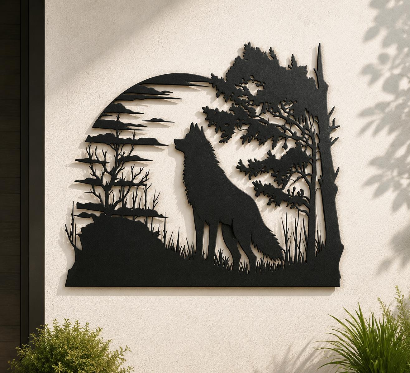 Wolf Metal Wall Art Moon Wolf Decor UV Printed Aluminum Sign Wildlife Mountain Forest Wall Hanging Rustic Cabin Home Decor Gift