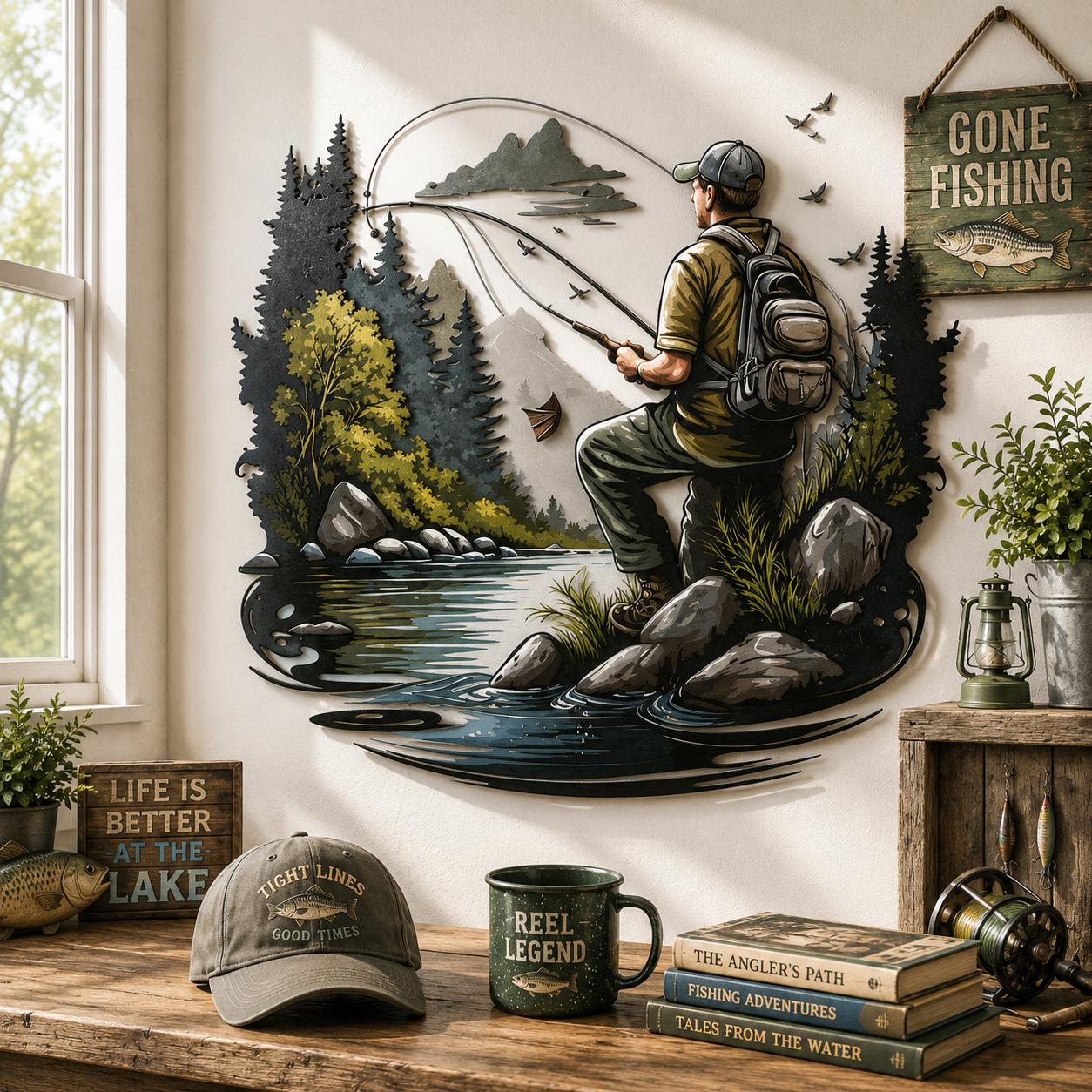 Fishing Metal Wall Art Bass Fishing Decor UV Printed Aluminum Sign Fisherman Lake House Wall Hanging Outdoor Adventure Gift