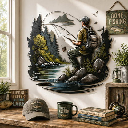 Fishing Metal Wall Art Bass Fishing Decor UV Printed Aluminum Sign Fisherman Lake House Wall Hanging Outdoor Adventure Gift