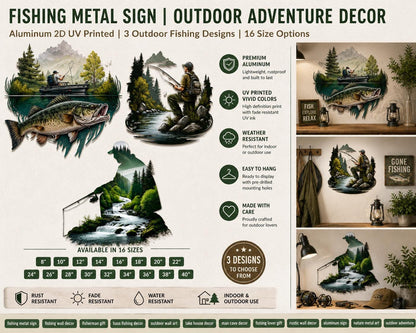 Fishing Metal Wall Art Bass Fishing Decor UV Printed Aluminum Sign Fisherman Lake House Wall Hanging Outdoor Adventure Gift