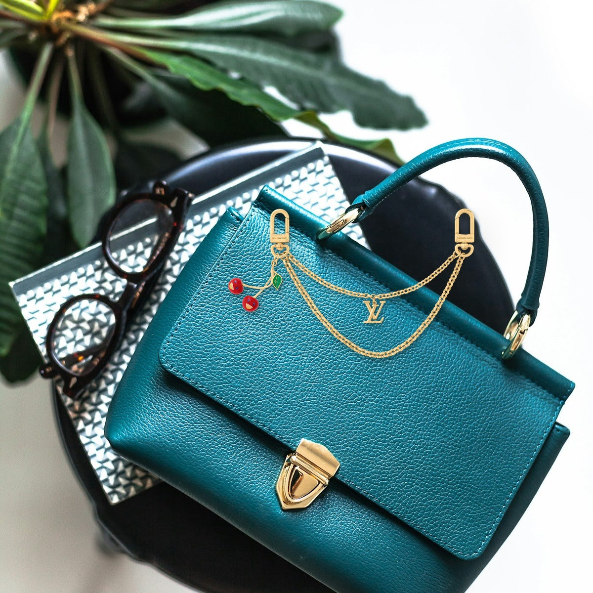 Cerise Bag Chain - On-Bag Drape View | Eluxsic Luxury Charm