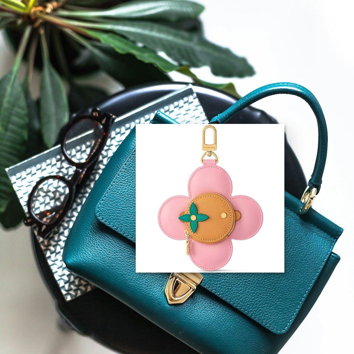Vivienne Holidays Coin Purse Keychain - On-Bag Drape View | Eluxsic Luxury Charm