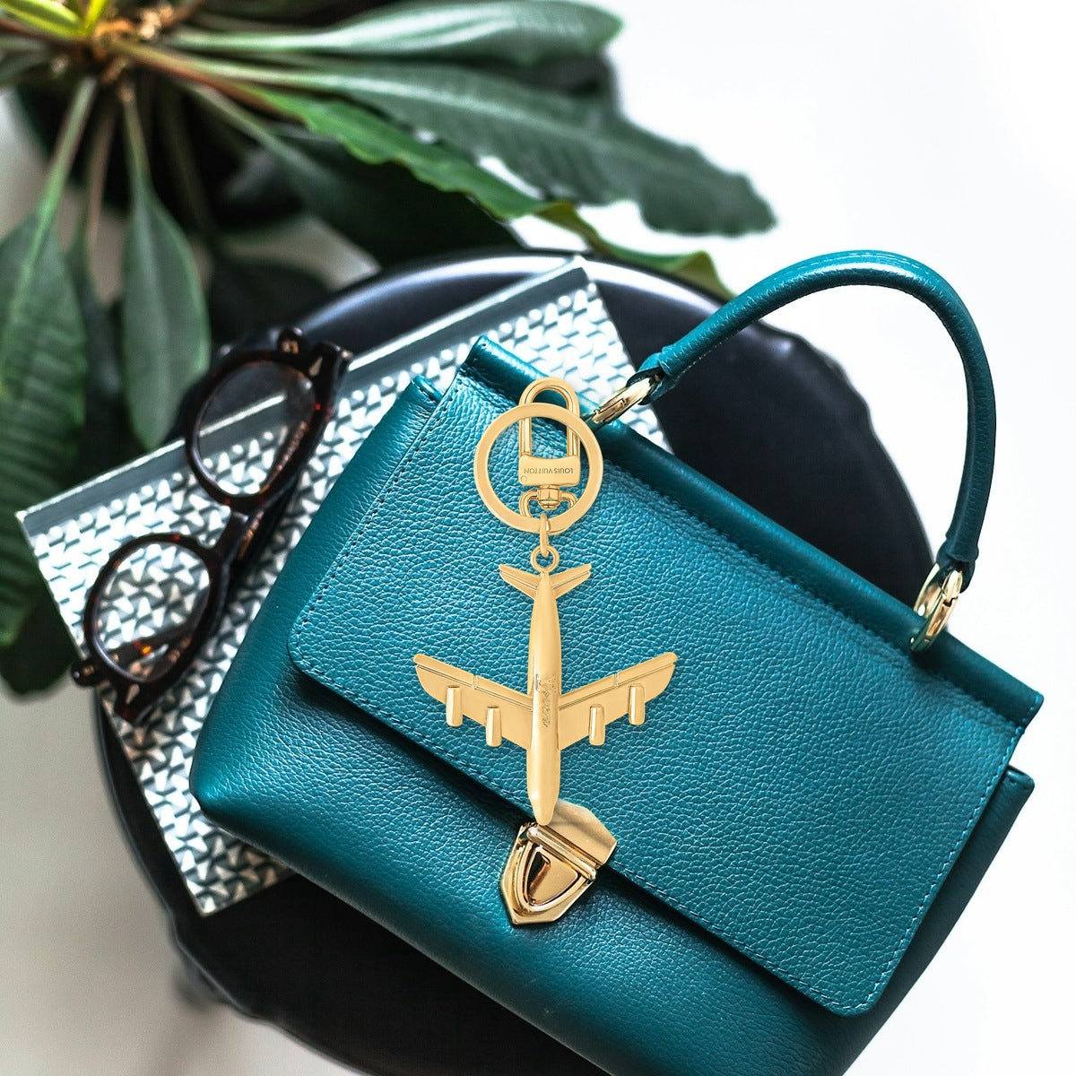 Plane Key Holder and Bag Charm - On-Bag Drape View | Eluxsic Luxury Charm