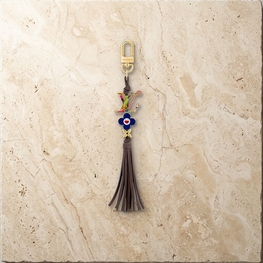 Bloom Superflat Key Holder - Luxury Leather Bag Charm | Eluxsic