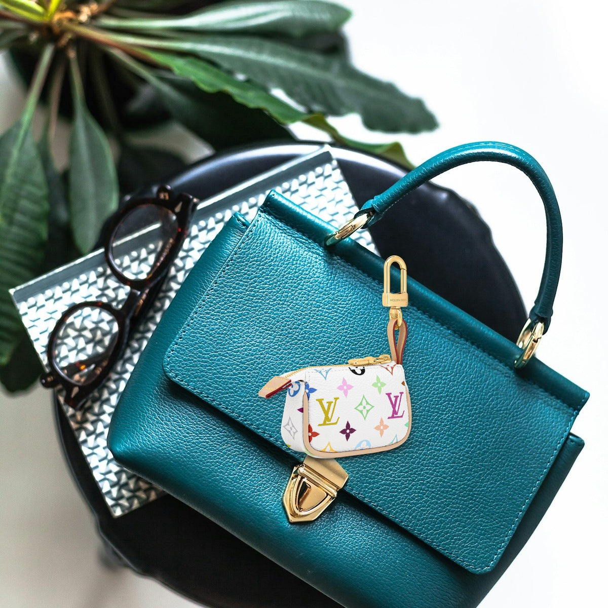 Micro Pochette Monogram Bag Charm - On-Bag Drape View | Eluxsic Luxury Charm
