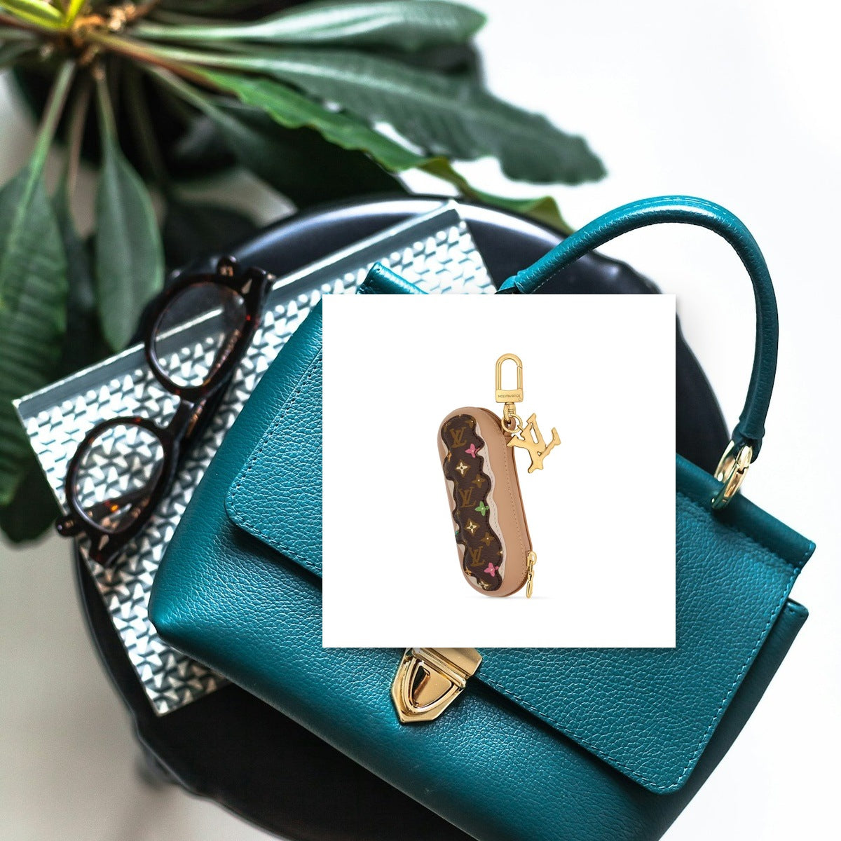 Monogram Craggy Eclair Bag Charm - On-Bag Drape View | Eluxsic Luxury Charm