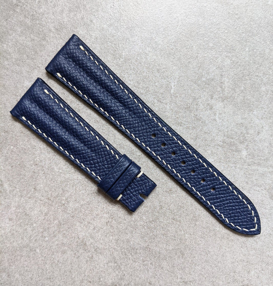 Embossed Grain Calfskin Contoured Ridge Watch Strap - Navy Blue