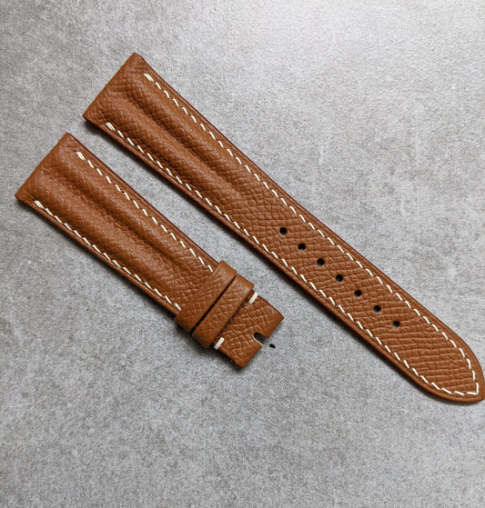 Embossed Grain Calfskin Contoured Ridge Watch Strap - Tan