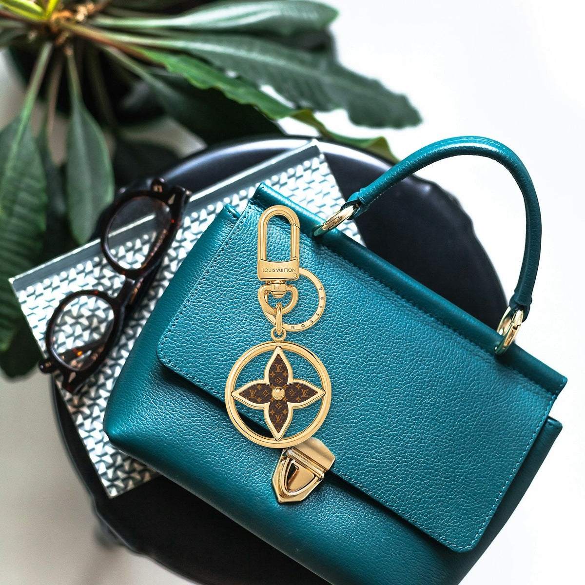 Puzzle Flower Monogram Keyring - On-Bag Drape View | Eluxsic Luxury Charm
