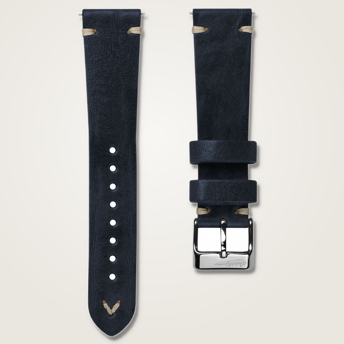 Simple Handmade Italian Leather Watch Strap - Blue - Studio View
