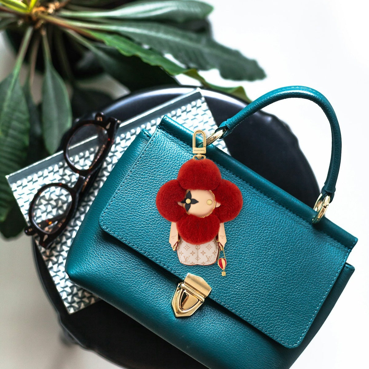 Vivienne Fashionista Bag Charm - On-Bag Drape View | Eluxsic Luxury Charm