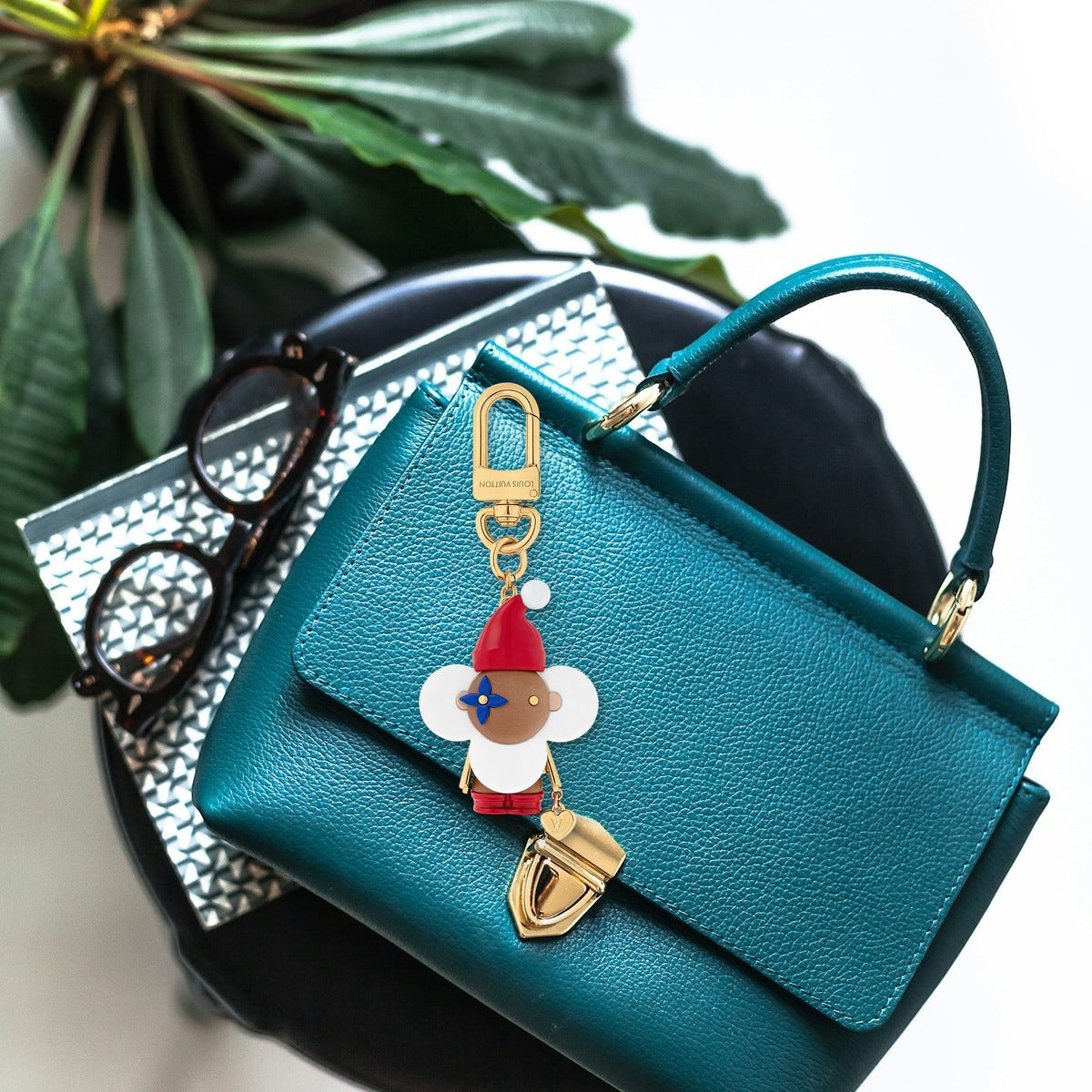 Vivienne Xmas Bag Charm And Key Holder - On-Bag Drape View | Eluxsic Luxury Charm
