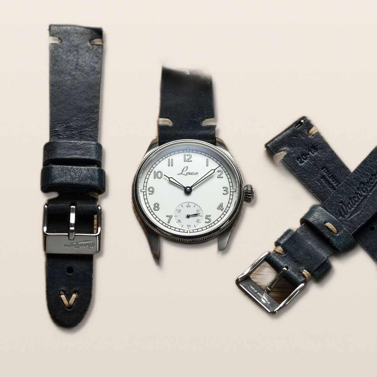 Simple Handmade Italian Leather Watch Strap - Blue - Detail View