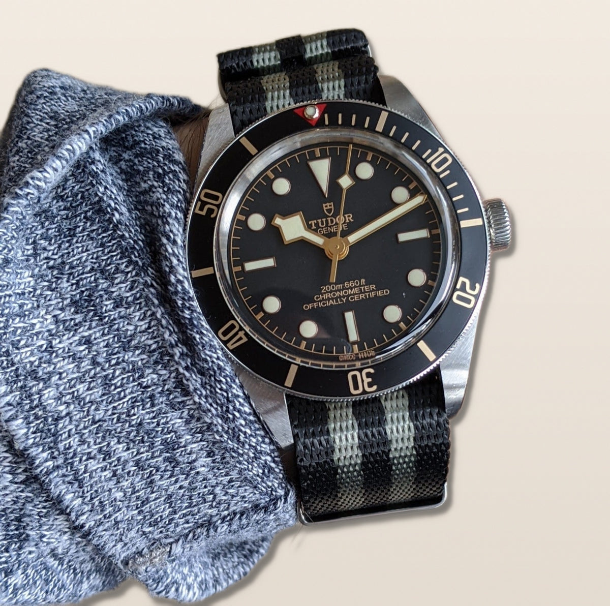 Premium Fabric Watch Strap - Classic Stripe - Detail View